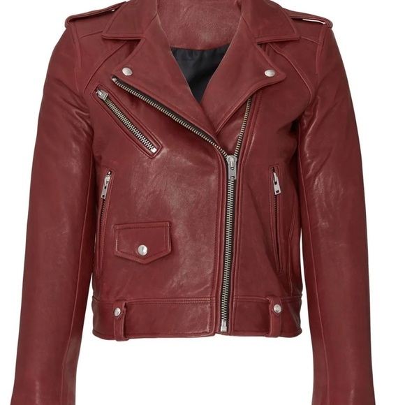 IRO Ebenya moto jacket red maroon lamb leather biker zipper fall autumn small - Picture 5 of 16